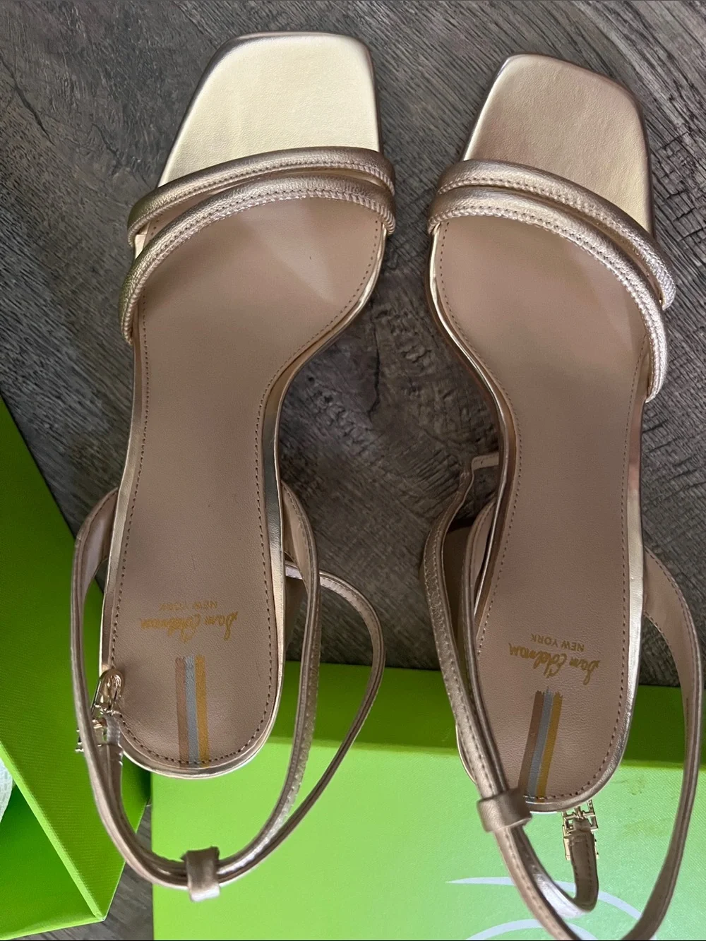 Sam Edelman Kia Metallic Gold Leather Block Heel Slingback Sandals
